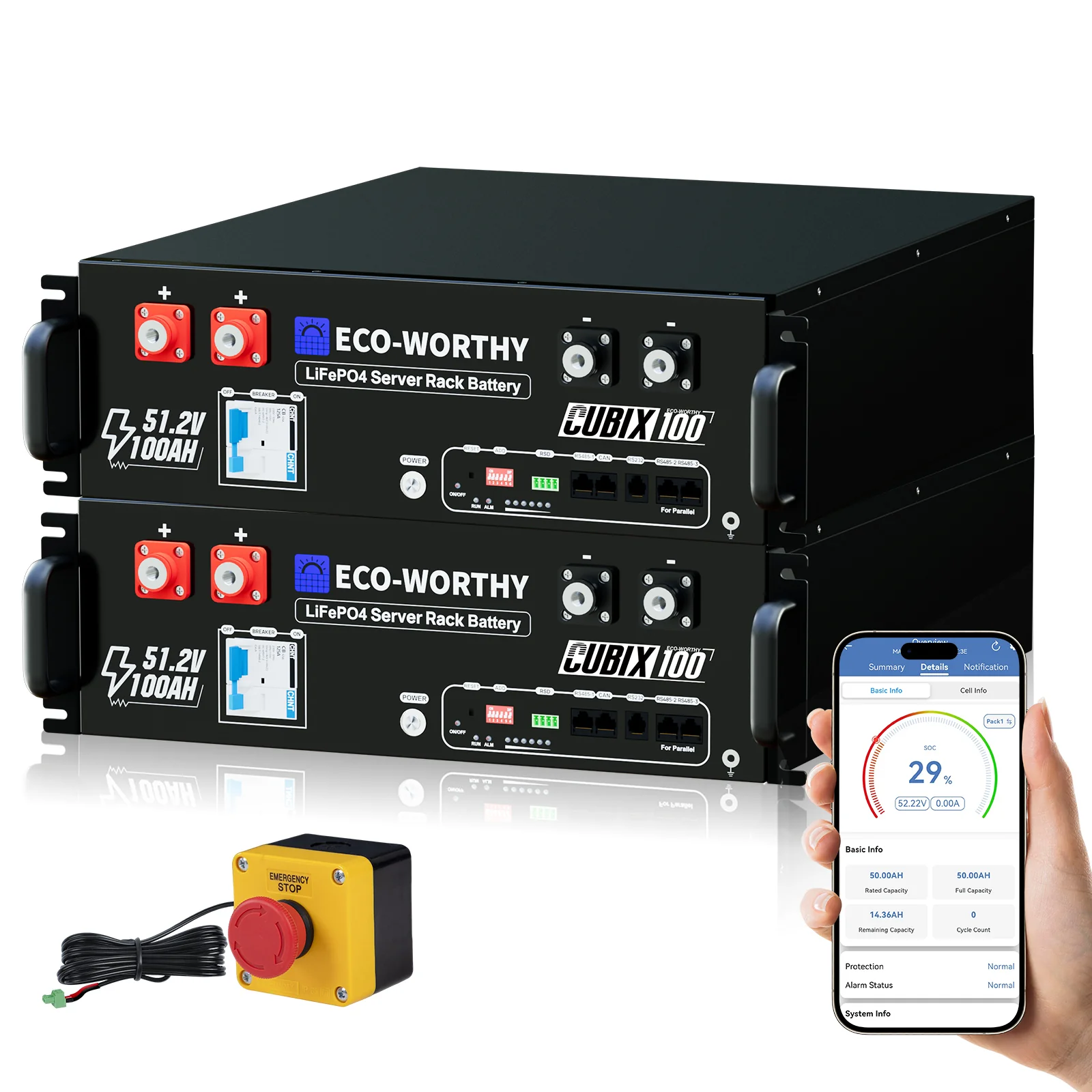 Batería para rack de servidor ECO-WORTHY de 48V(51,2V) 100 Ah LiFePO4, tamaño 3U, con Bluetooth y wifi- Versión 3 - Image 14