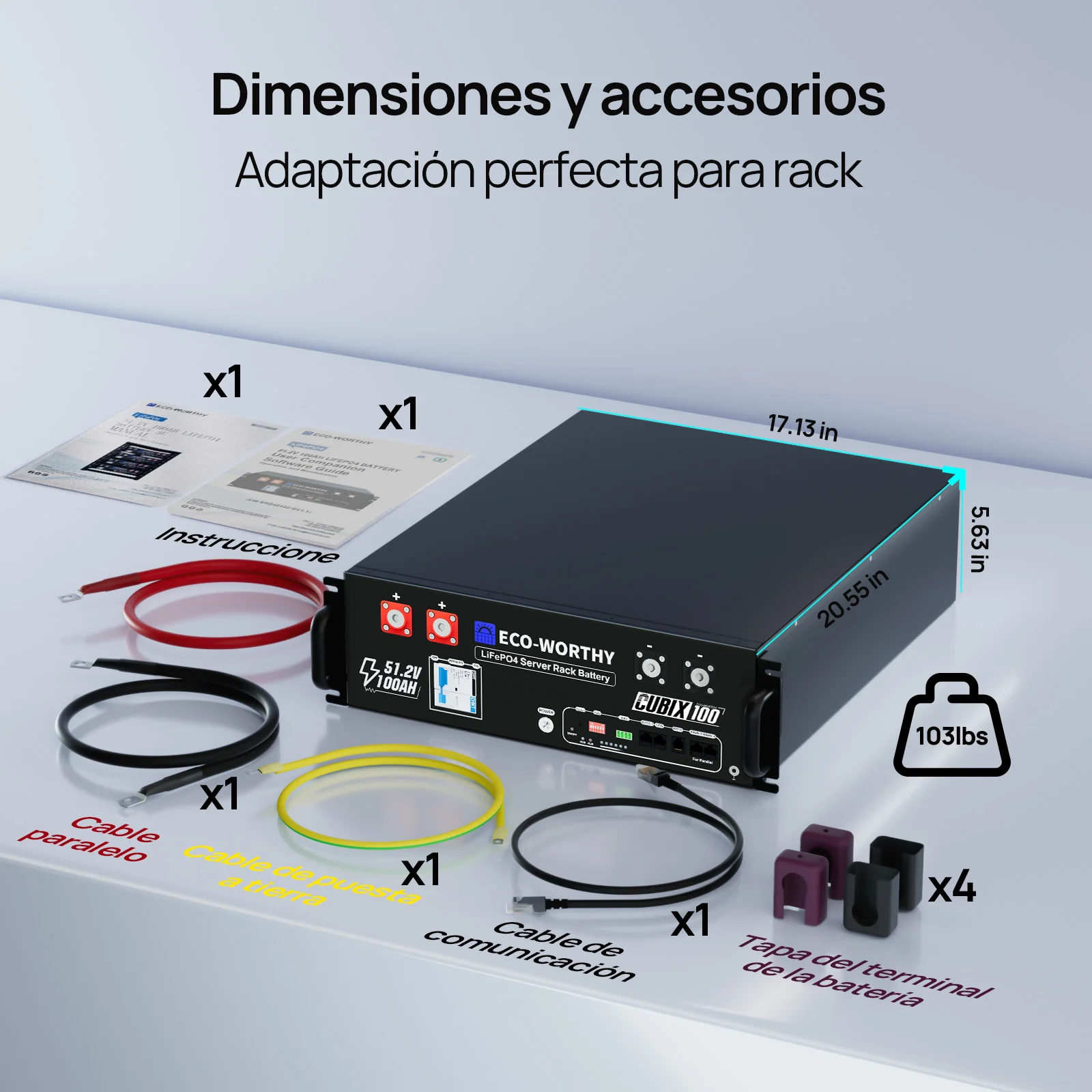 Batería para rack de servidor ECO-WORTHY de 48V(51,2V) 100 Ah LiFePO4, tamaño 3U, con Bluetooth y wifi- Versión 3 - Image 4