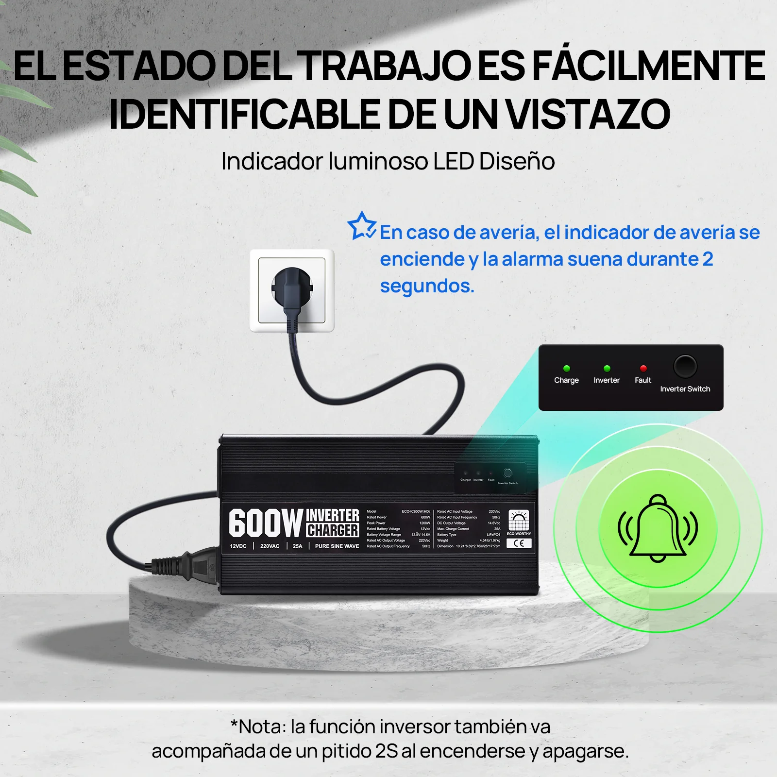 Cargador de batería LiFePO4 de 14,6V y 25A con inversor de 600 W de 12V a 230V para batería - Image 9
