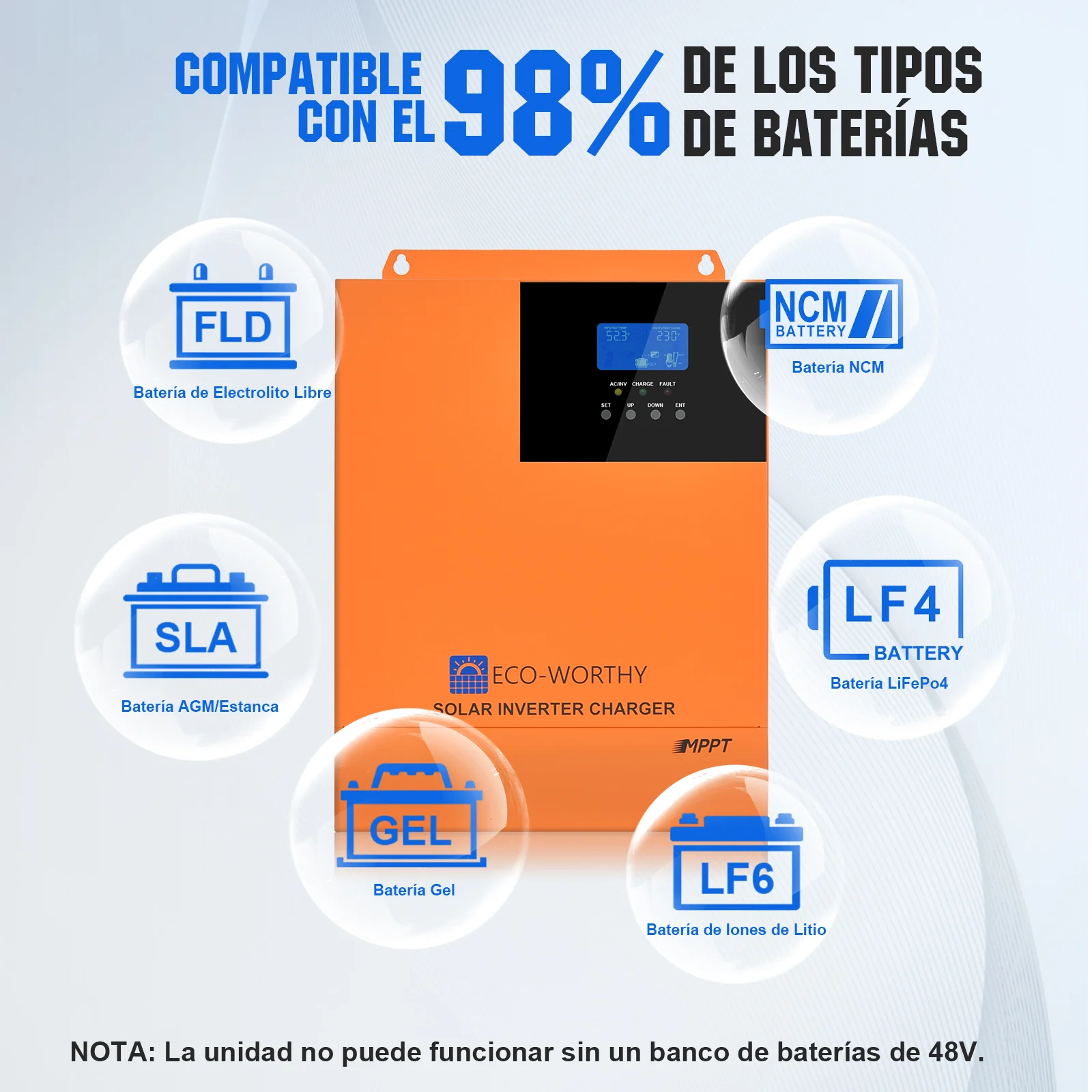 Energía de respaldo para el hogar ECO-WORTHY con LiFePO4 de 48V 100Ah e inversor híbrido de 48V 5000W - Image 10