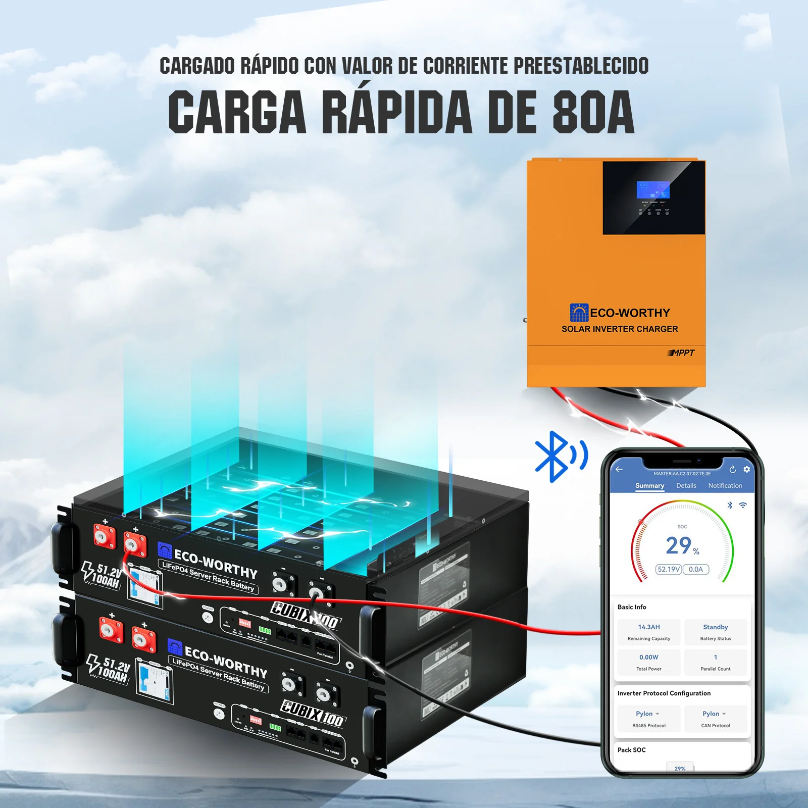 Energía de respaldo para el hogar ECO-WORTHY con LiFePO4 de 48V 100Ah e inversor híbrido de 48V 5000W - Image 3
