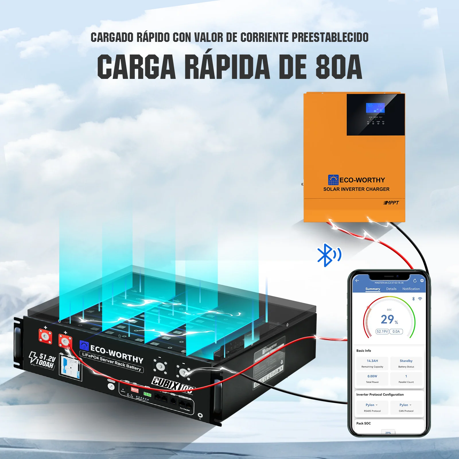 Energía de respaldo para el hogar ECO-WORTHY con LiFePO4 de 48V 100Ah e inversor híbrido de 48V 5000W - Image 4