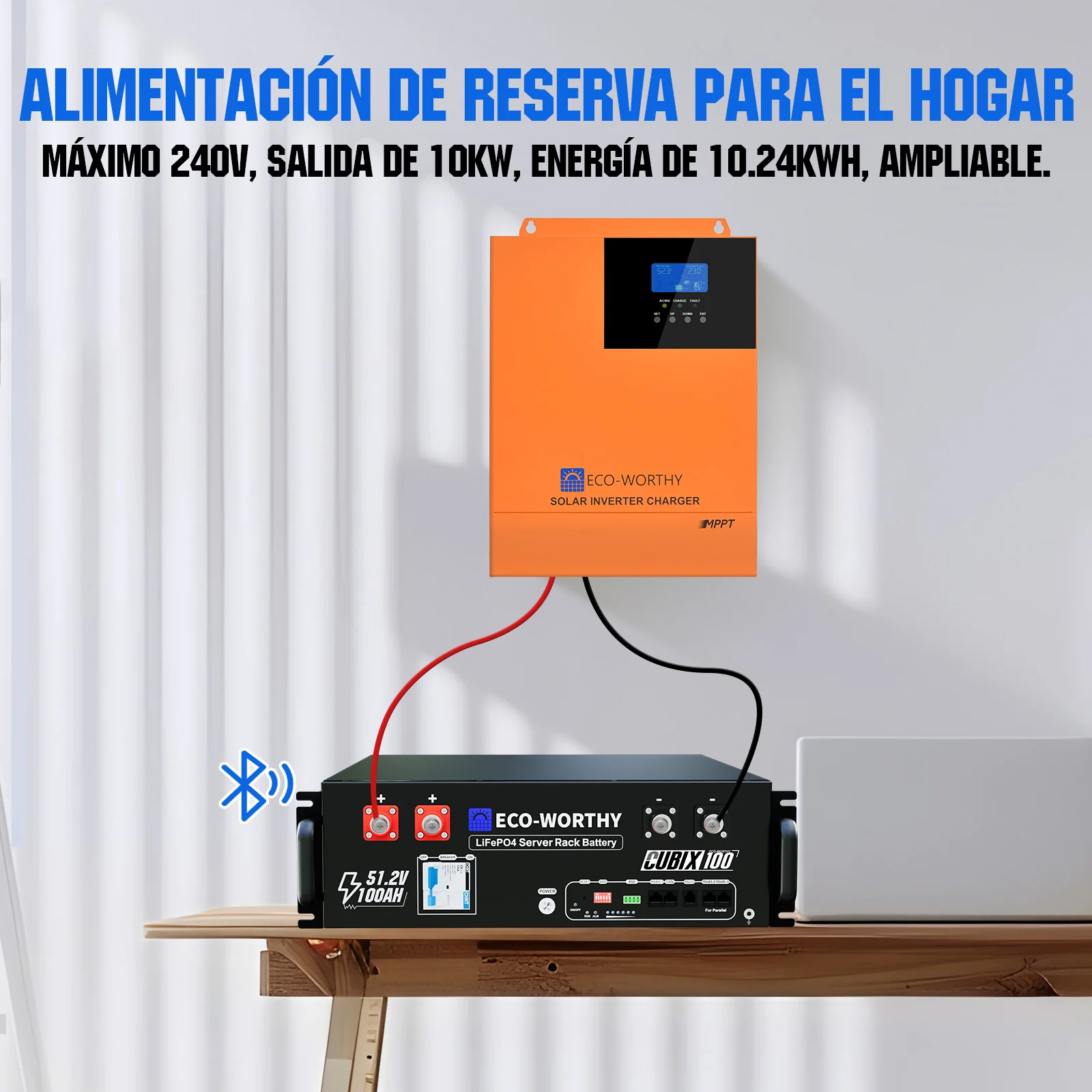 Energía de respaldo para el hogar ECO-WORTHY con LiFePO4 de 48V 100Ah e inversor híbrido de 48V 5000W - Image 8