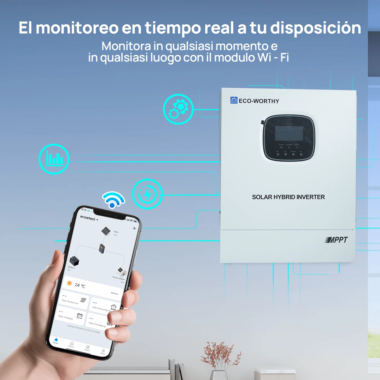 Inversor/cargador solar todo en uno ECO-WORTHY de 48V 3000W | MPPT de 60A, entrada fotovoltaica de 3400W - Image 6