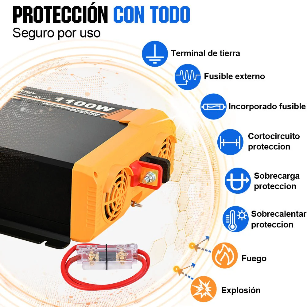 Inversor de Onda Sinusoidal Pura de 1100W de 12V a 230V para Kits Solares Aislada - Image 3