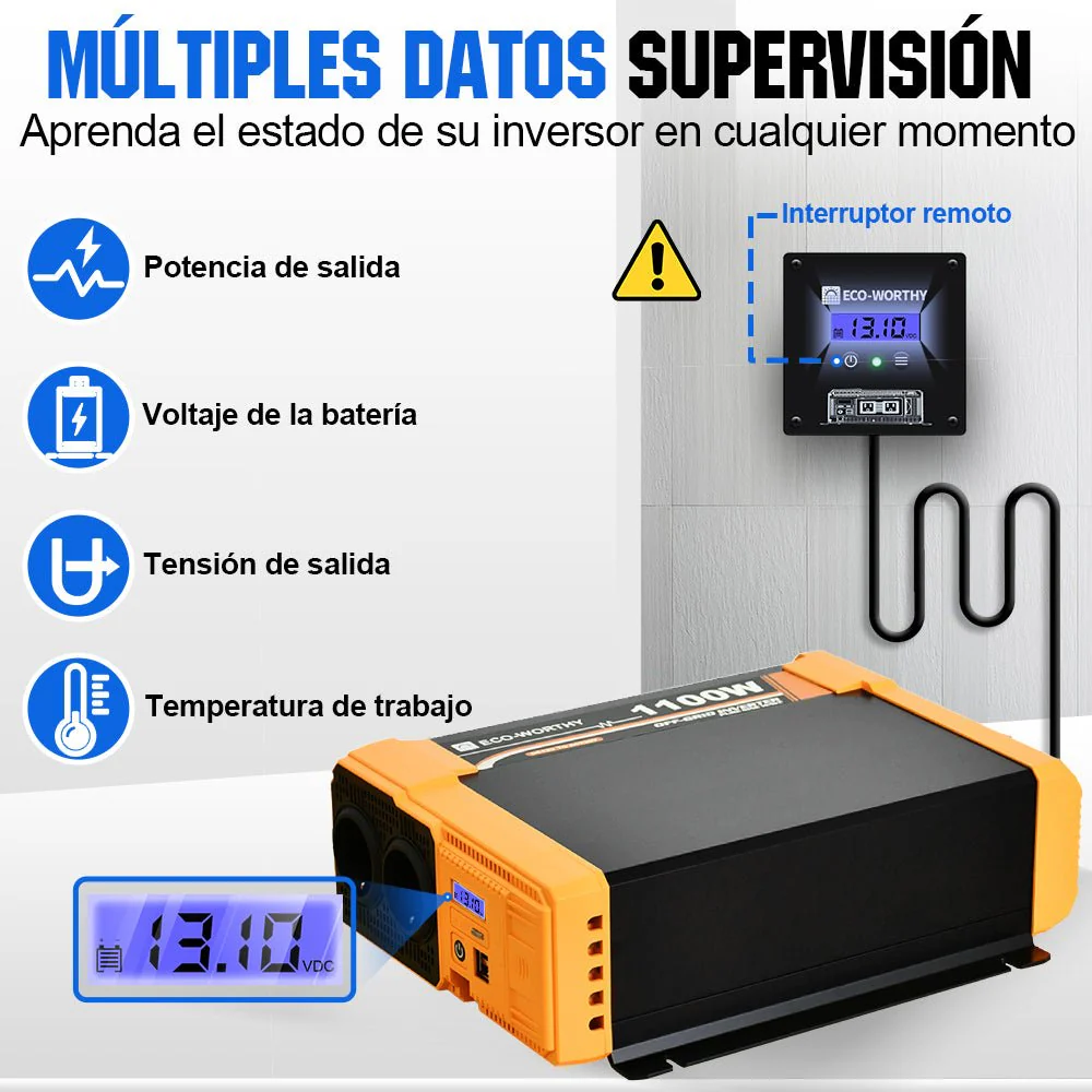 Inversor de Onda Sinusoidal Pura de 1100W de 12V a 230V para Kits Solares Aislada - Image 5
