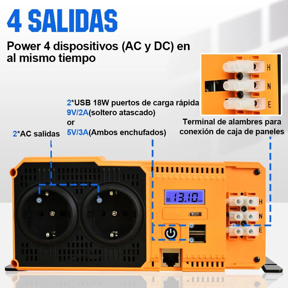 Inversor de Onda Sinusoidal Pura de 2000W de 12V a 230V para Kits Solares Aislada - Image 4