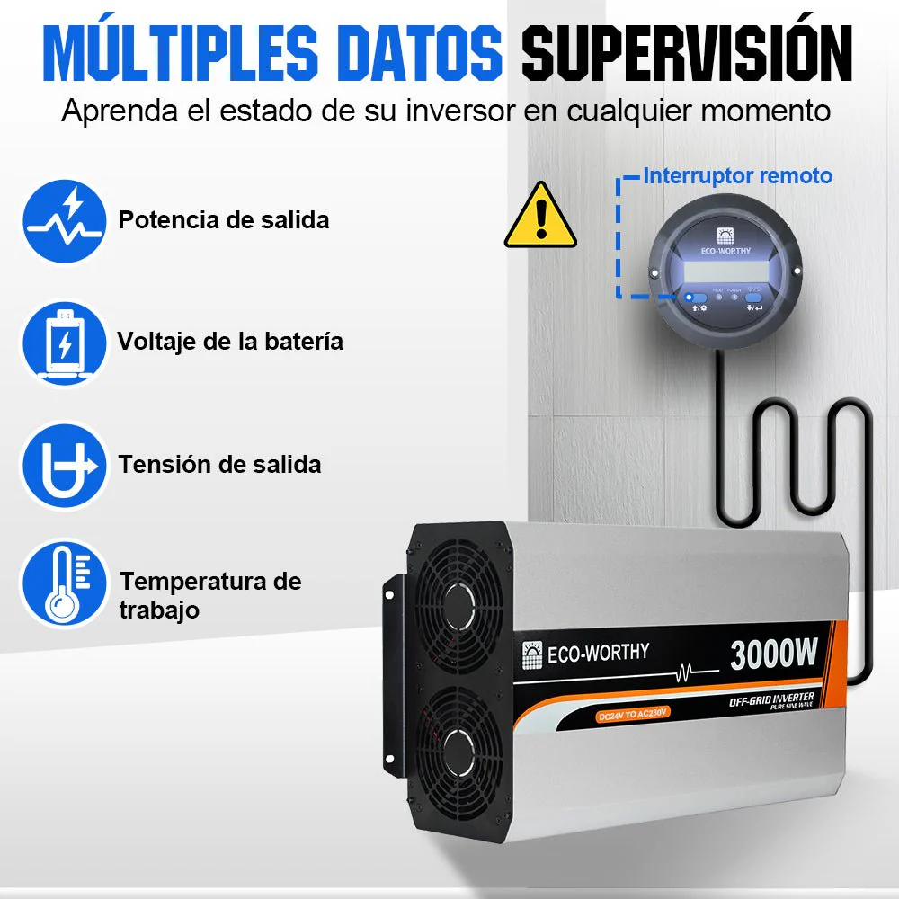 Inversor de Onda Sinusoidal Pura de 3000W de 24V a 230V para Kits Solares Aislada - Image 5
