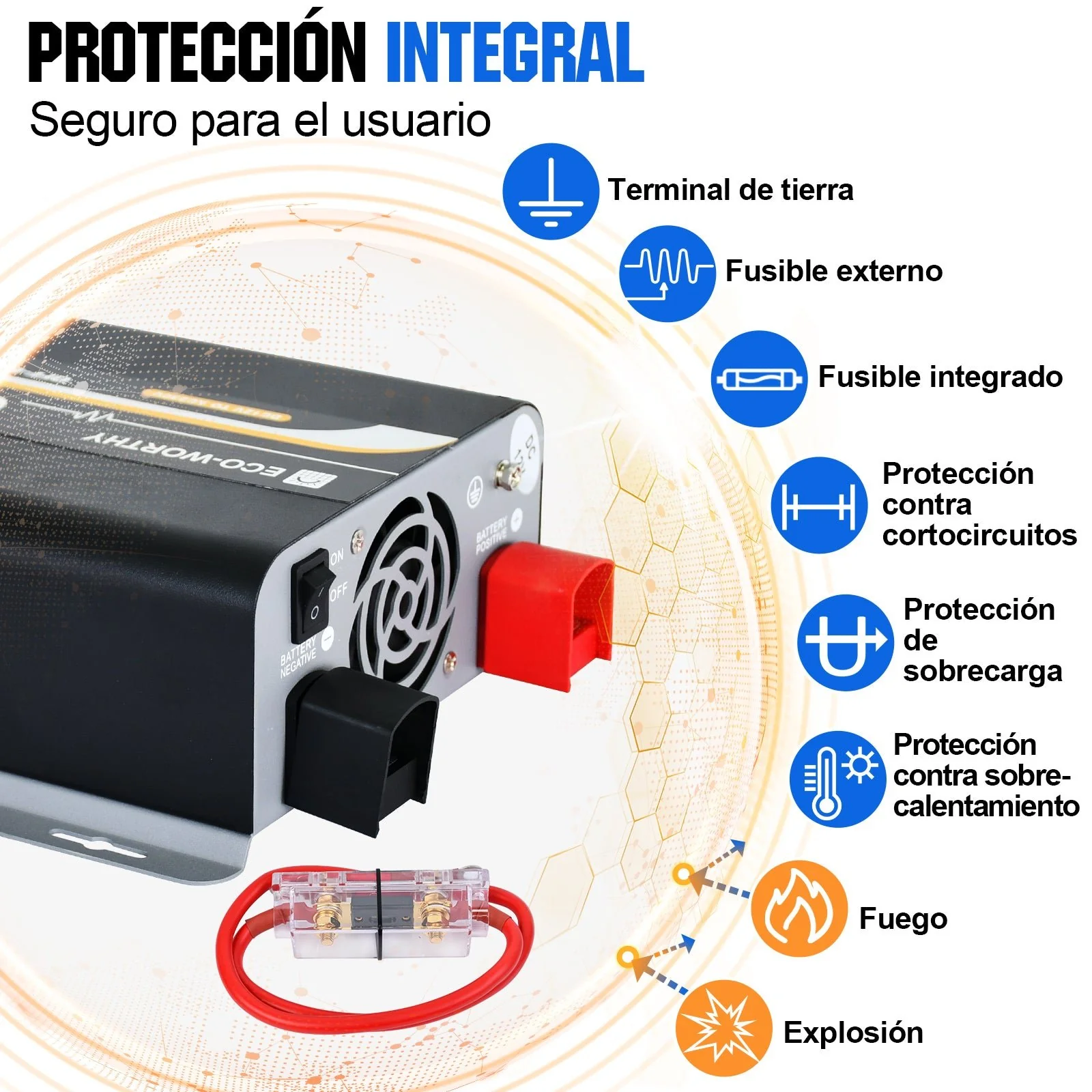 Inversor de Onda Sinusoidal Pura de 600W de 12V a 230V para Kits Solares Aislada - Image 4