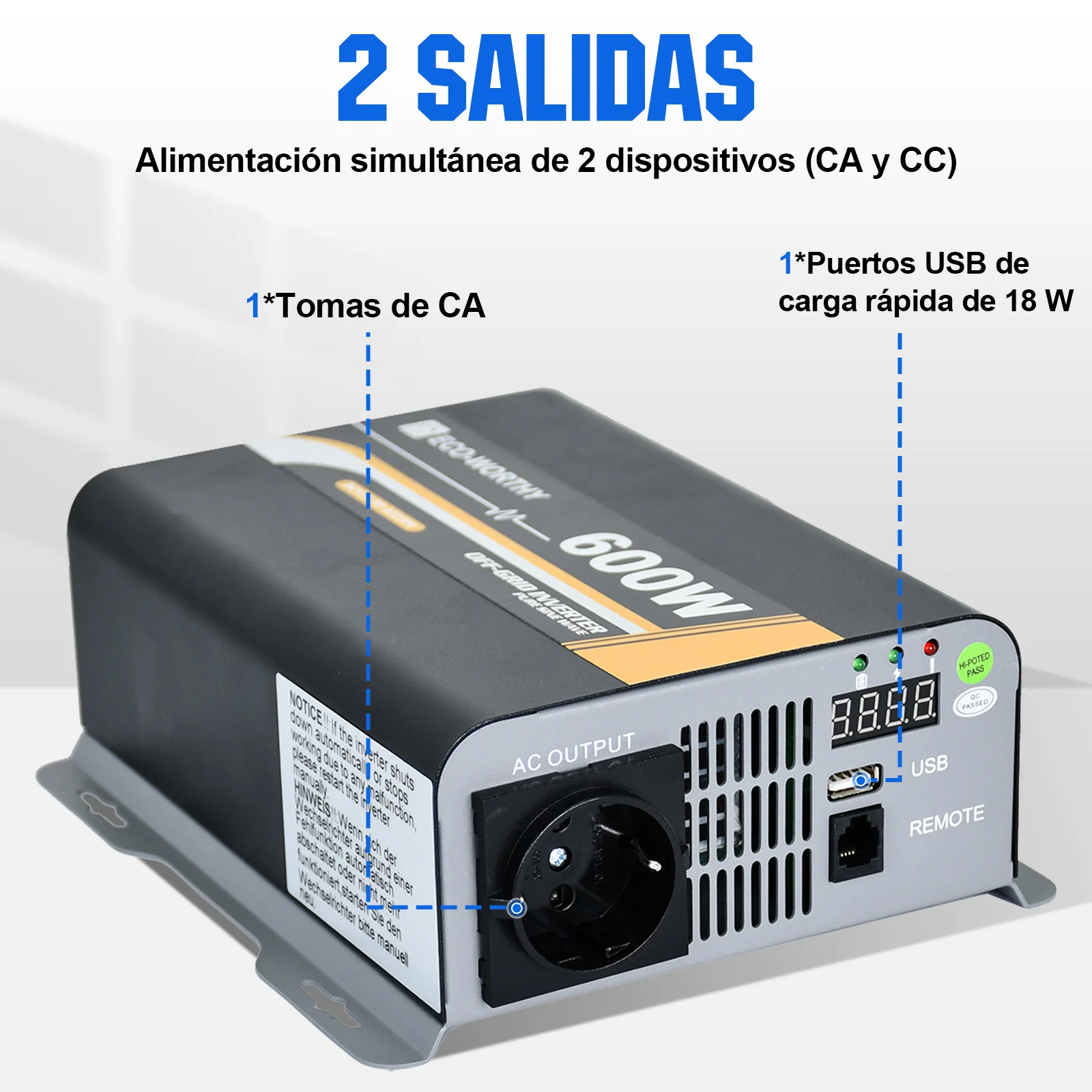 Inversor de Onda Sinusoidal Pura de 600W de 12V a 230V para Kits Solares Aislada - Image 5