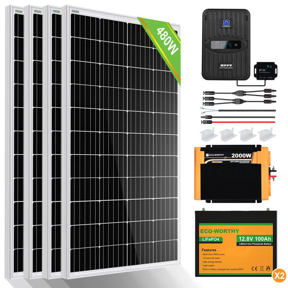 Kit Solar Aislada 480W 12V (4x120W) con Inversor 1.1kW+Batería de Litio 1.2kWh - Image 4