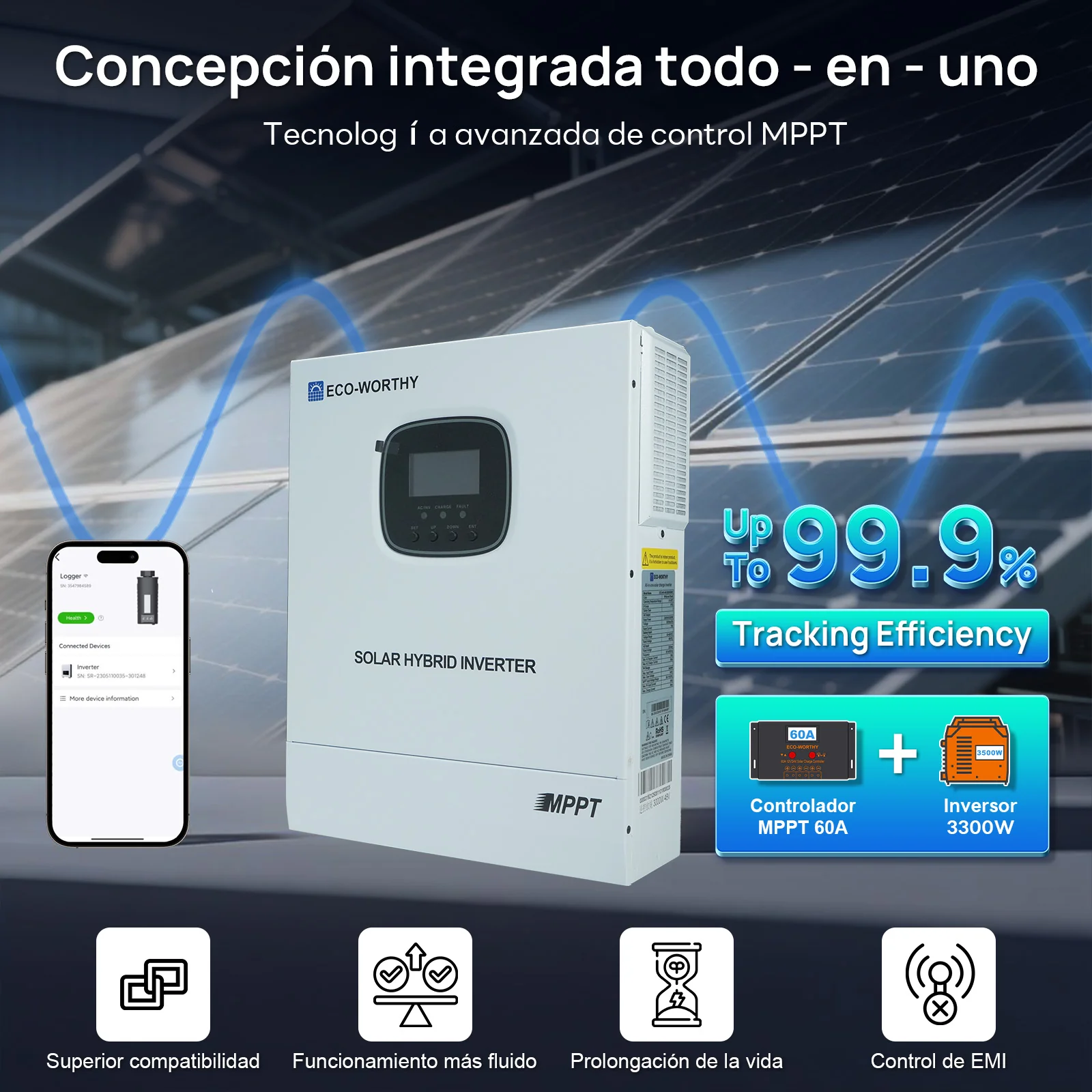 Kit solar MPPT completo para autoconsumo fuera de la red, 48V 1560W(8 x 195W bifaciales) - Image 3