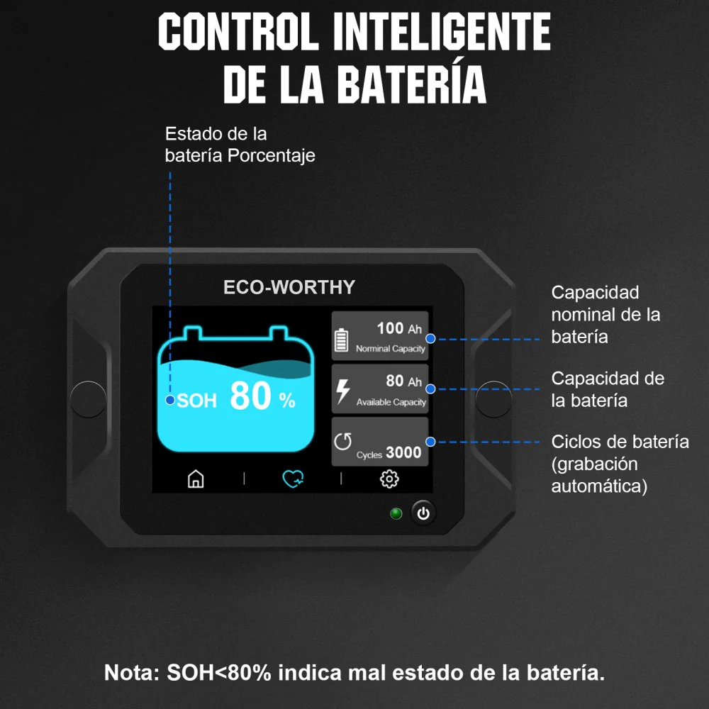 Monitor de batería con 3.5" pantalla táctil de 300A con sensor Hall para baterías AGM y de litio (LiFePO4) - Image 3