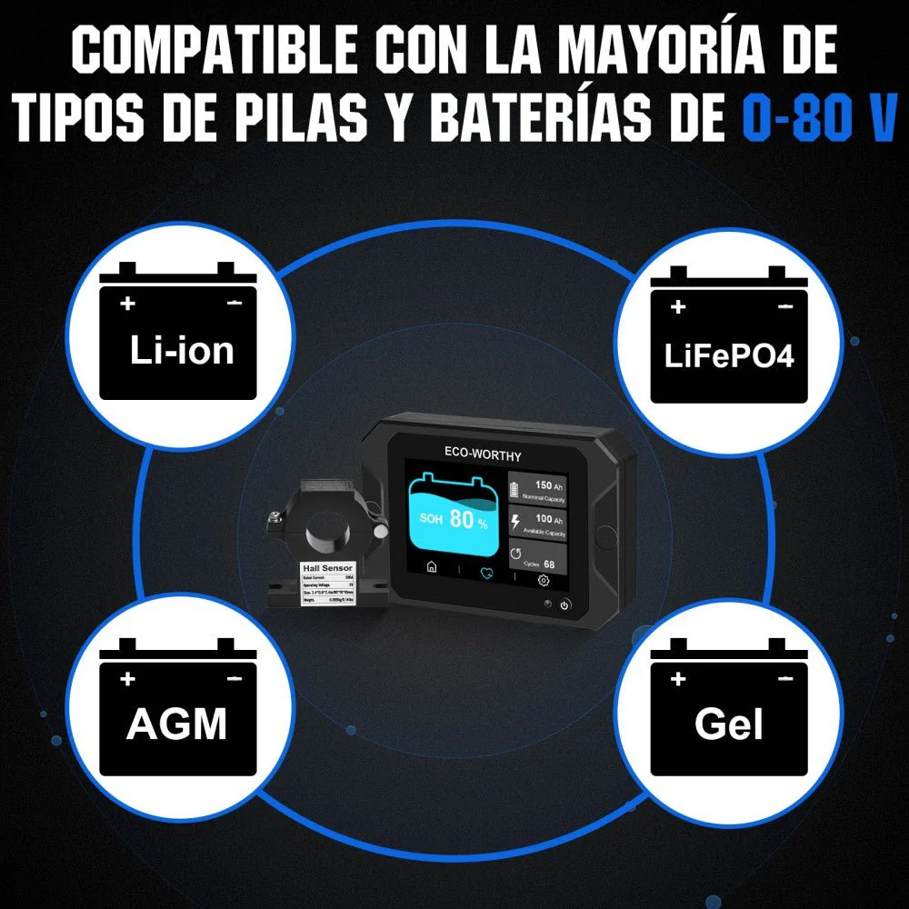 Monitor de batería con 3.5" pantalla táctil de 300A con sensor Hall para baterías AGM y de litio (LiFePO4) - Image 5