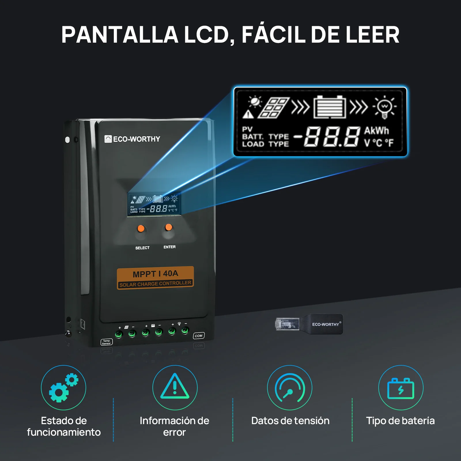 Regulador de Carga MPPT-OLED 12/24V 40A - Image 6