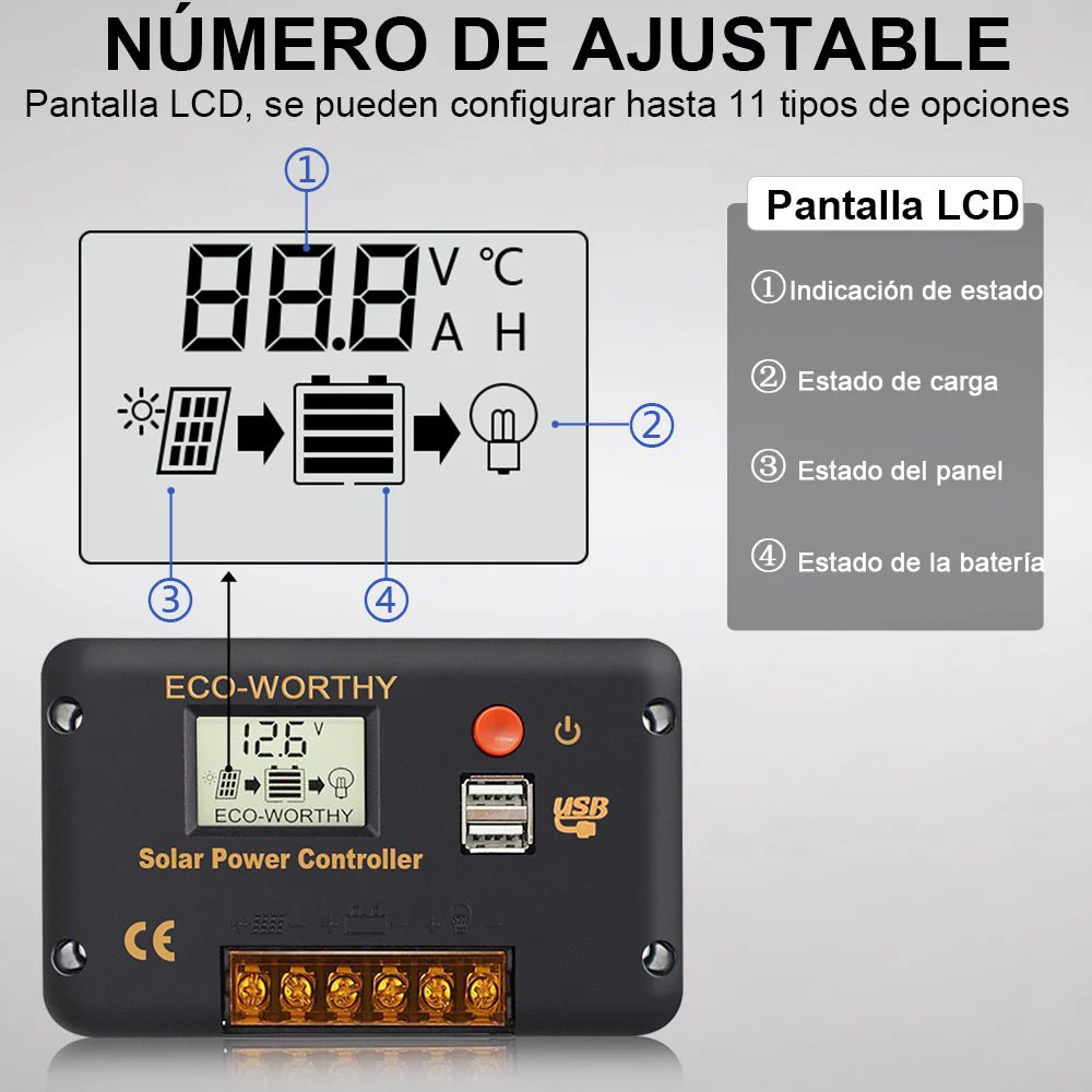 Regulador de Carga PWM-LCD & USB 12/24V 30A - Image 5